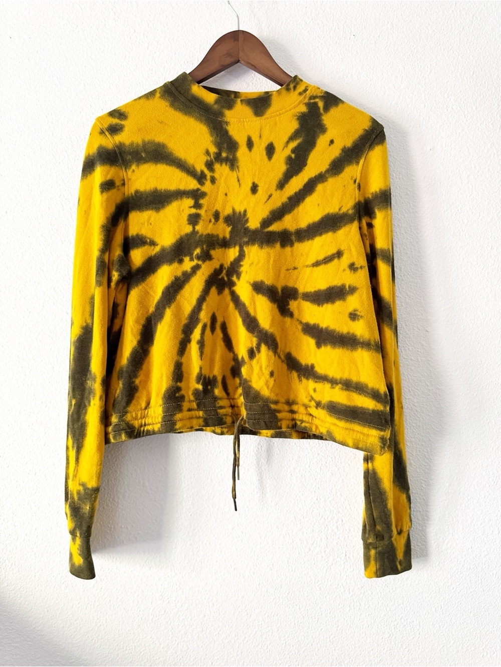 Zine Tie Dye Crop Long Sleeve Sweatshirt Women L Black Charcoal Grunge - Picture 2 of 13